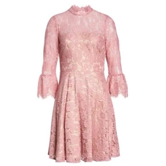 Eliza J | Bell Sleeve Lace Fit & Flare Dress in Dusty Rose size 4P - Picture 2 of 7